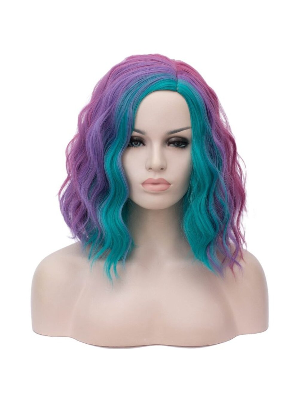 Women Multicolore Heat Resistant Wavy Curly Cosplay Halloween Bob Party Wig